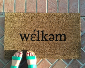 Phonetic Welkem Doormat / Outdoor Doormat / Funny Welcome Mat / Wedding Gift / Housewarming Gift / Custom Doormat / Doormat / Welcome Mat