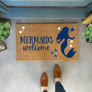 Mermaids Welcome Doormat, Summer Doormat, Beach Doormat, Beach House Decor, Beach House Art Mermaid, Large Doormat, Beach porch decor