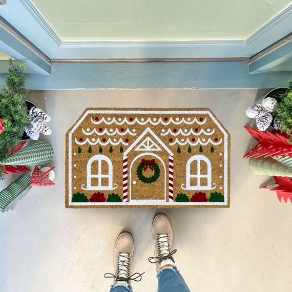 Gingerbread House doormat, Christmas Doormat, Gingerbread House decor, Candy Cane Decor, Large Doormat Outdoor, Christmas Porch Decor