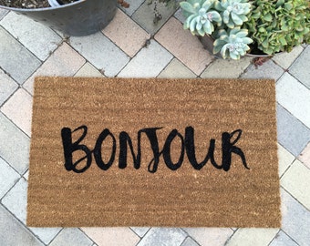 Bonjour Welcome Mat / Doormat / Cute Doormat / Funny Welcome Mat / Nickel Designs / Housewarming Gift / Welcome Mat / Custom Doormat / Coir
