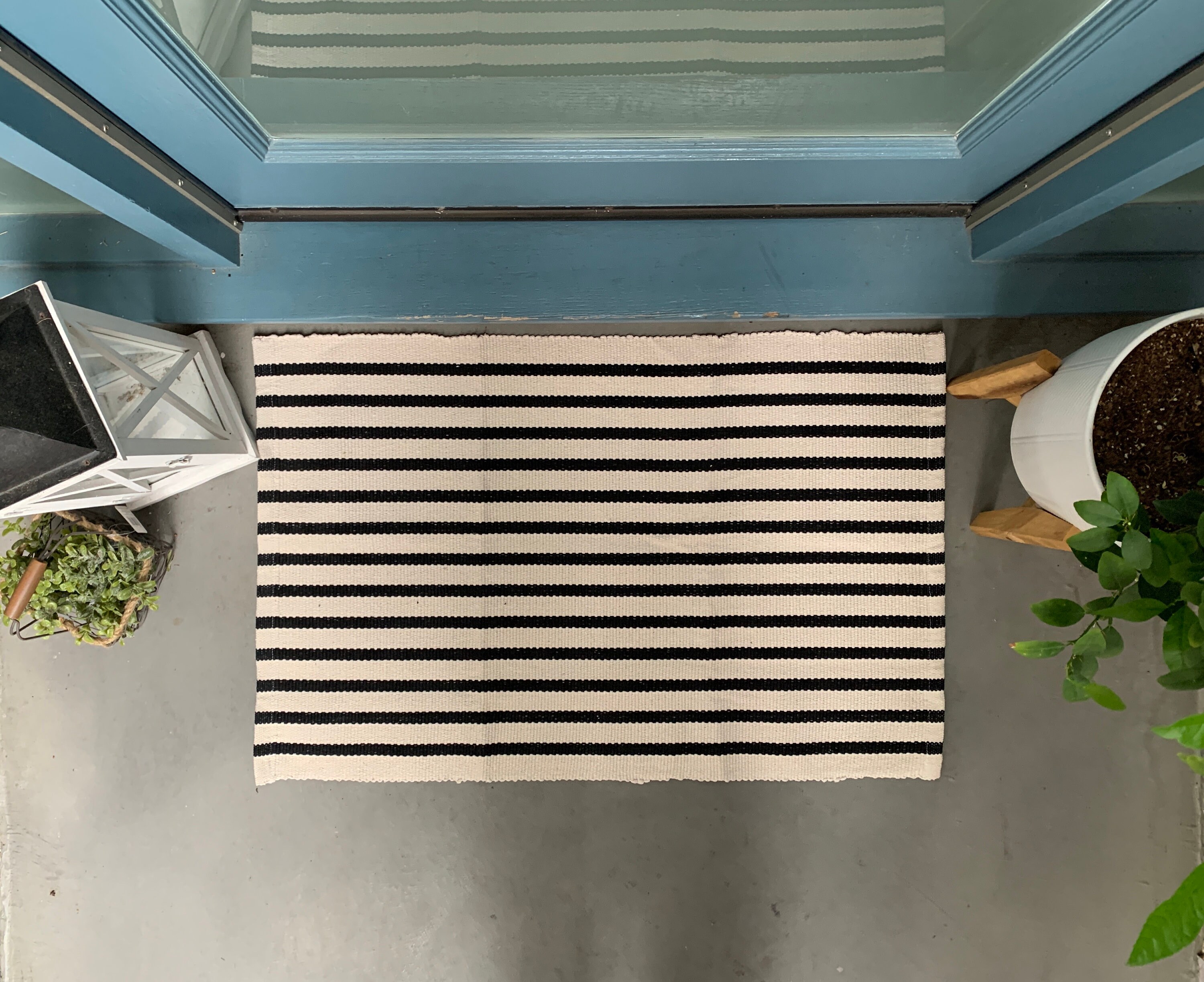 Black and White Striped Rug / Doormat Layering Rug / Small Etsy
