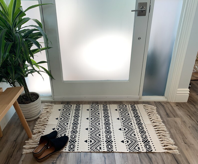 Black and White Accent Rug / Boho Area Rug / Doormat Layer Rug Etsy