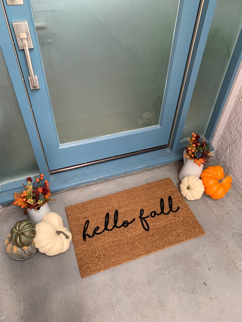 Hello fall Doormat / hey pumpkin / Front Porch Decor / Etsy