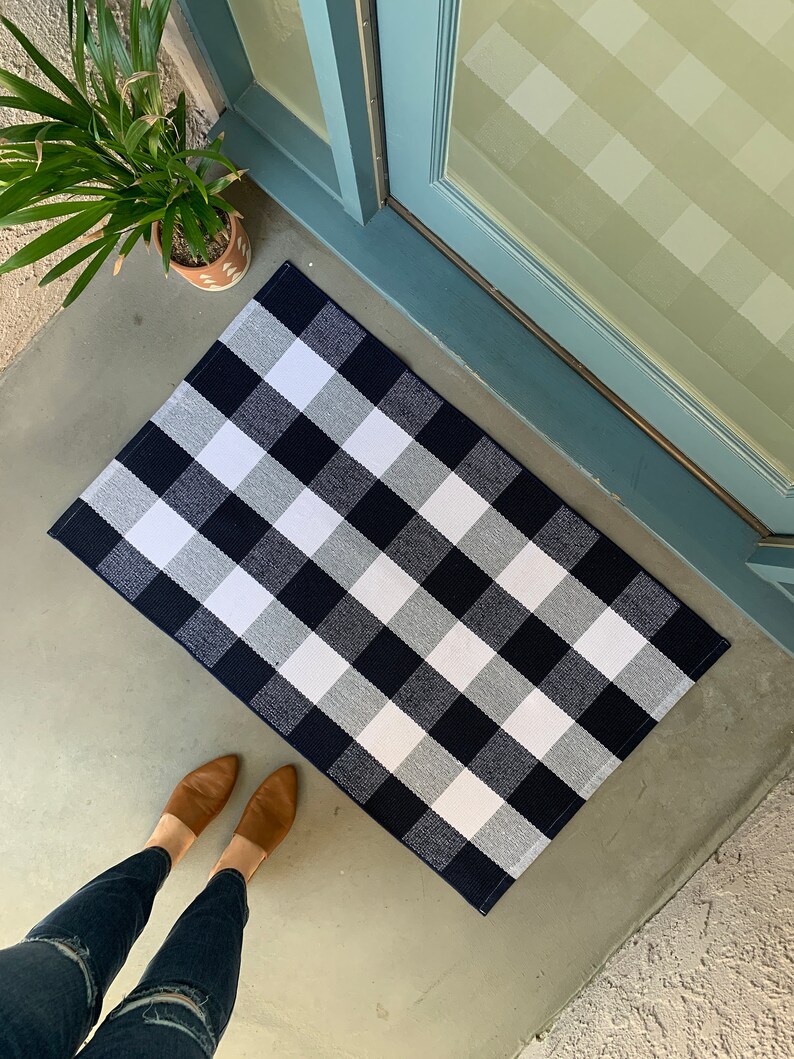 Oversized Navy Buffalo Check Entry Rug / Doormat Layering Rug Etsy