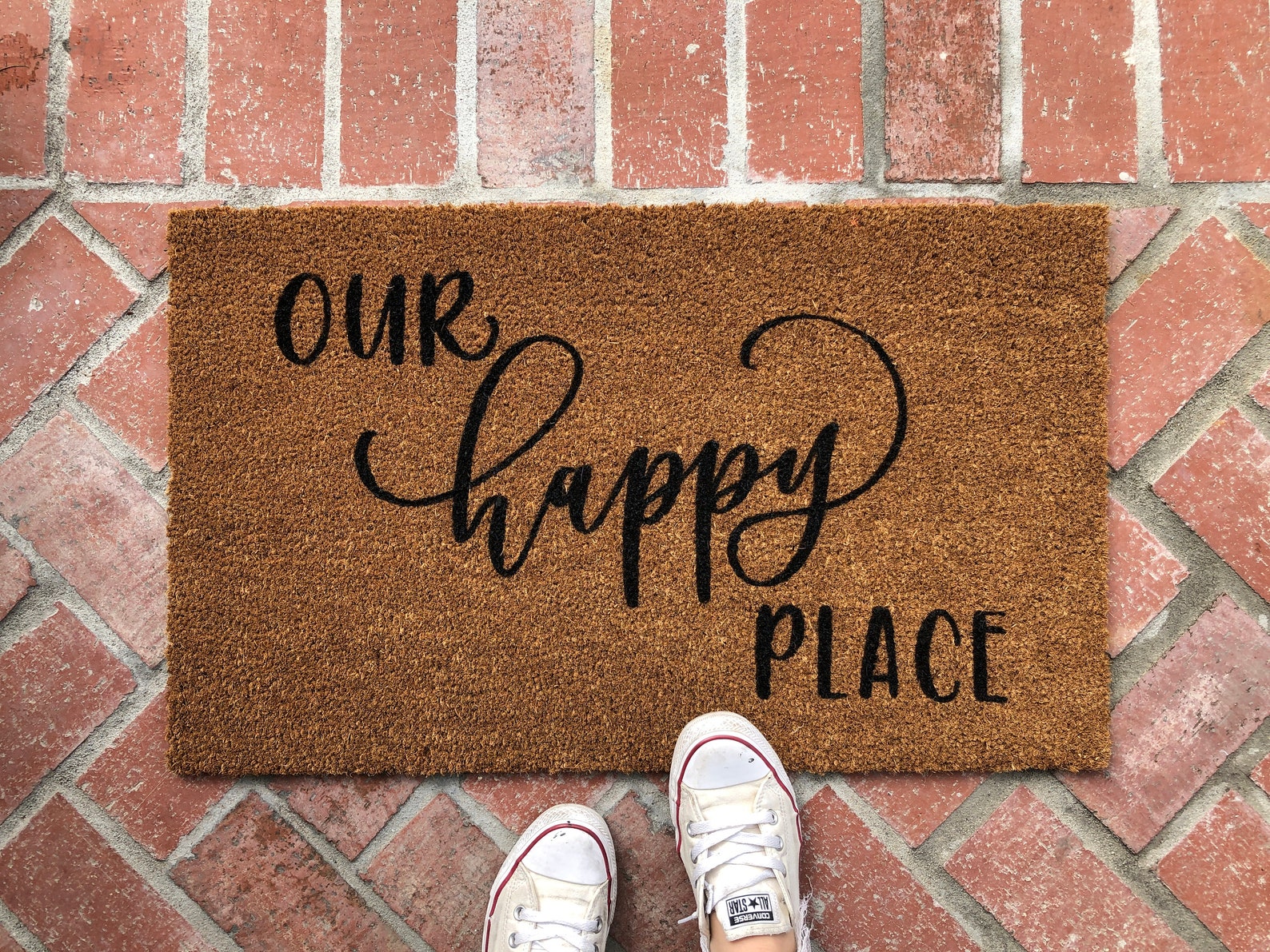 Our Happy Place Doormat / Farmhouse Doormat / Custom Etsy