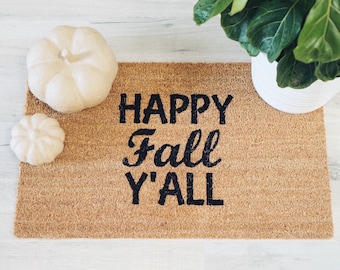 Happy Fall Y'all doormat, Fall Welcome Mat, Fall Doormat Outdoor, Thanksgiving Doormat, Fall Decor for front porch, Thanksgiving Decorations