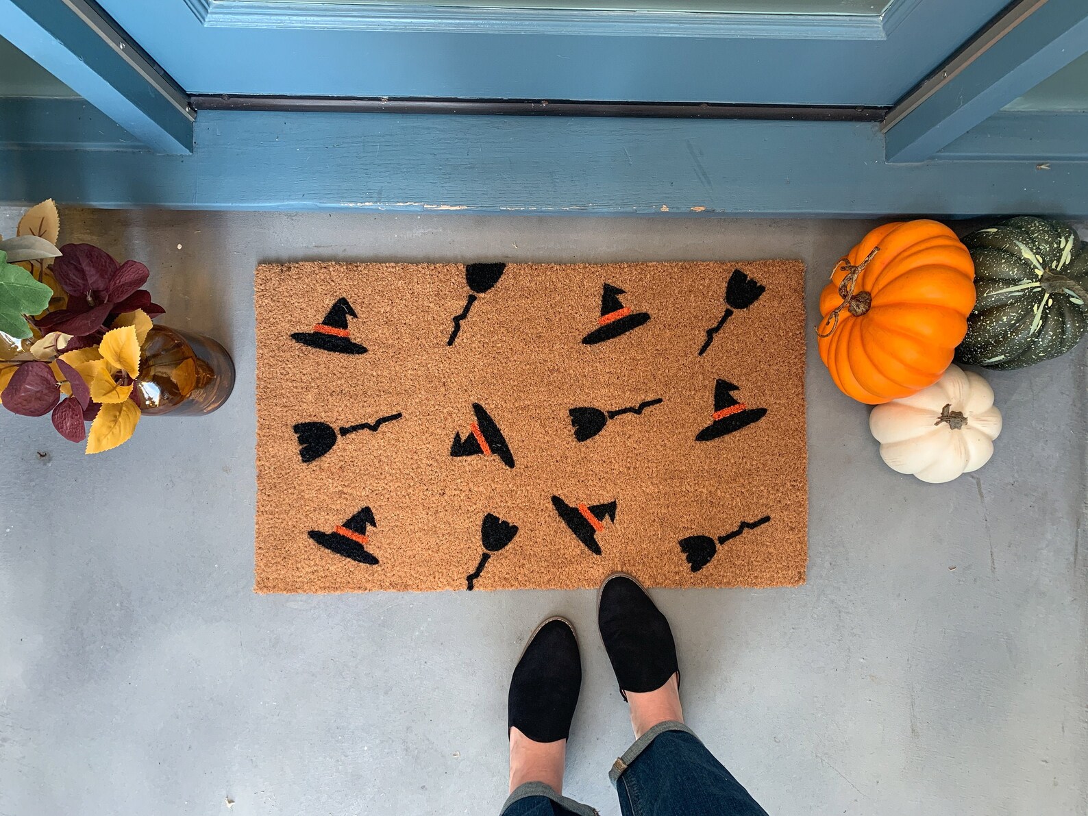 Witch Doormat Halloween Doormat Witch Decor Front Porch Etsy