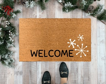 Winter Doormat, Christmas Doormat, Patio Decor, Holiday Door Mat, Holiday Decor, Snowflake Door Decor, Gift for Mom, Doormat for Front Porch