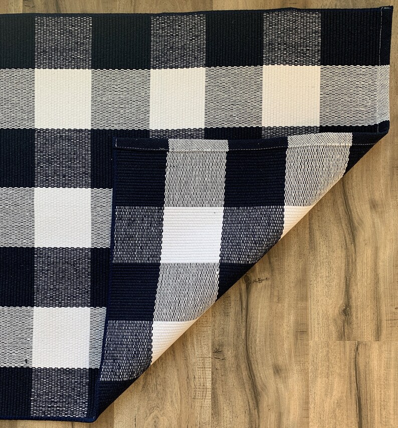 Oversized Navy Buffalo Check Entry Rug / Doormat Layering Rug Etsy