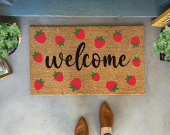 Strawberry Welcome Mat for Door, Doormat Summer, Colorful Doormat for Spring, Art Strawberry Decor, Apartment Doormat, Gift for Gardener
