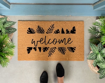 Tropical Leaves Doormat Plant, Plant Decor, Summer Doormat Large, Modern Doormat Outdoor, New Home gift, Birthday gift for plant lover
