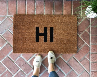 HI Doormat, Outdoor Welcome Mat, Modern Doormat, Coir Doormat, Front Door Mat, Doormat Decor, Housewarming gift First Home, Fall Door Mat