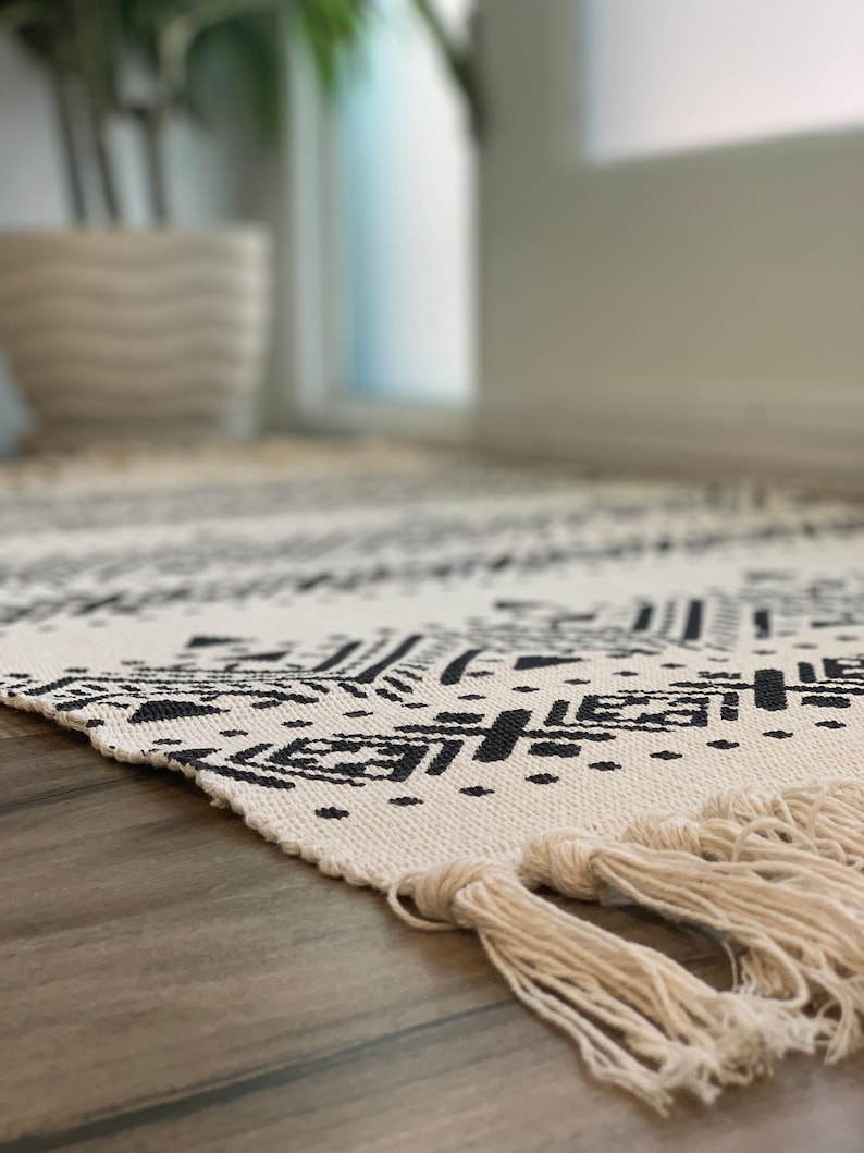 Black and White Accent Rug / Boho Area Rug / Doormat Layer Rug Etsy