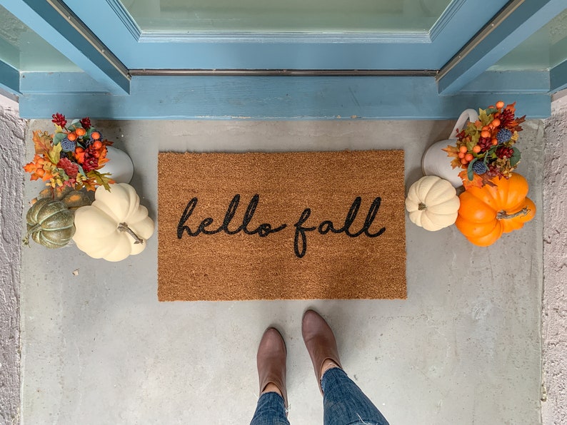 Hello Fall Doormat Halloween Door Mat Modern Farmhouse Etsy