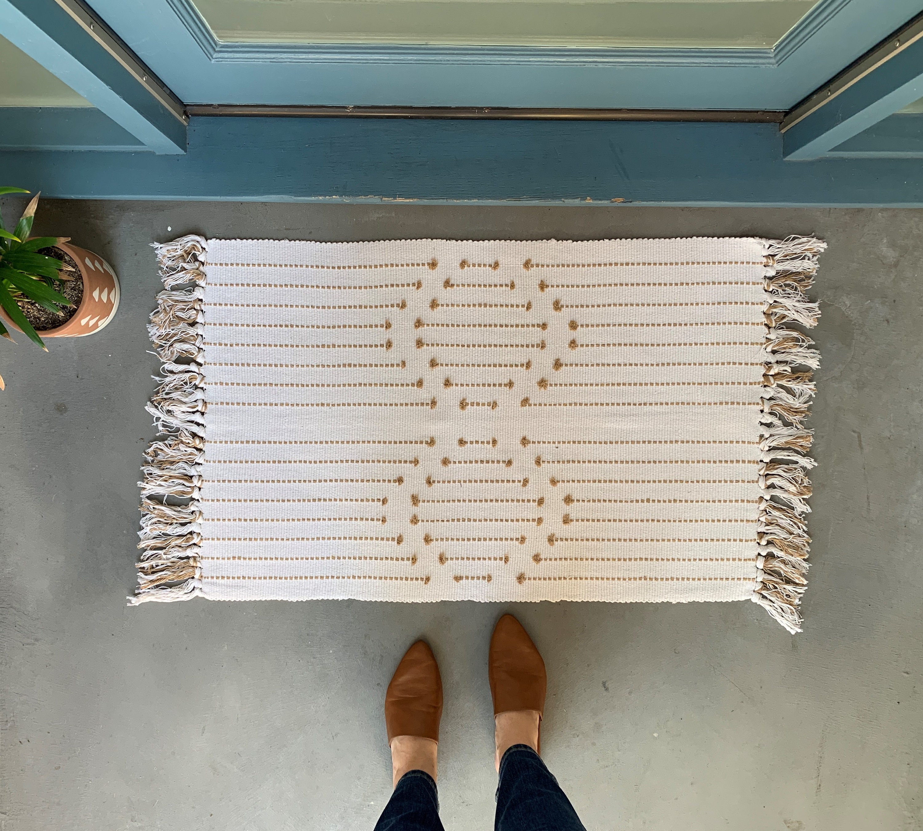 Doormat Layering Rug / Cream and Mustard Pattern Area Rug / Etsy UK