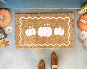 White Pumpkin Doormat Thanksgiving, Fall Doormat Large, Fall Door Decor, Halloween Doormat Outdoor, Welcome Mat for Porch