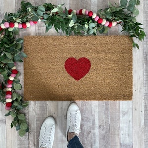 Heart Door Mat, Valentine's Day Decor, Simple Doormat, Front Porch Decor, Cute Doormat, Unique Doormat, Heart Rug, Double Doormats, Coir