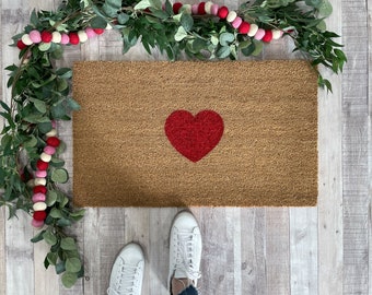 Heart Door Mat, Valentine's Day Decor, Simple Doormat, Front Porch Decor, Cute Doormat, Unique Doormat, Heart Rug, Double Doormat Coir