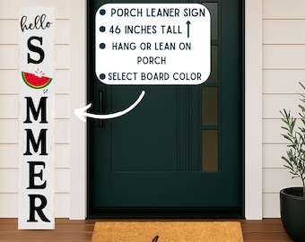 Hello Summer Porch Sign, Tall Vertical Welcome Sign with Watermelon Slice, Summer Front Door Decor, Outdoor Patio Porch Leaner, Summer Sign