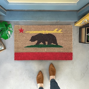 Surfing Doormat, California Bear Door Mat, State to State Gift, State Welcome Mat, Gift for Surfer, California Welcome Mat, Beach Doormat