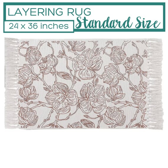 Brown and White Rug, Entryway Rug, Doormat Layering Rug, Floral Accent Rug, Area Rug for porch, Scatter Rug, Small Rug, Doormat Rug