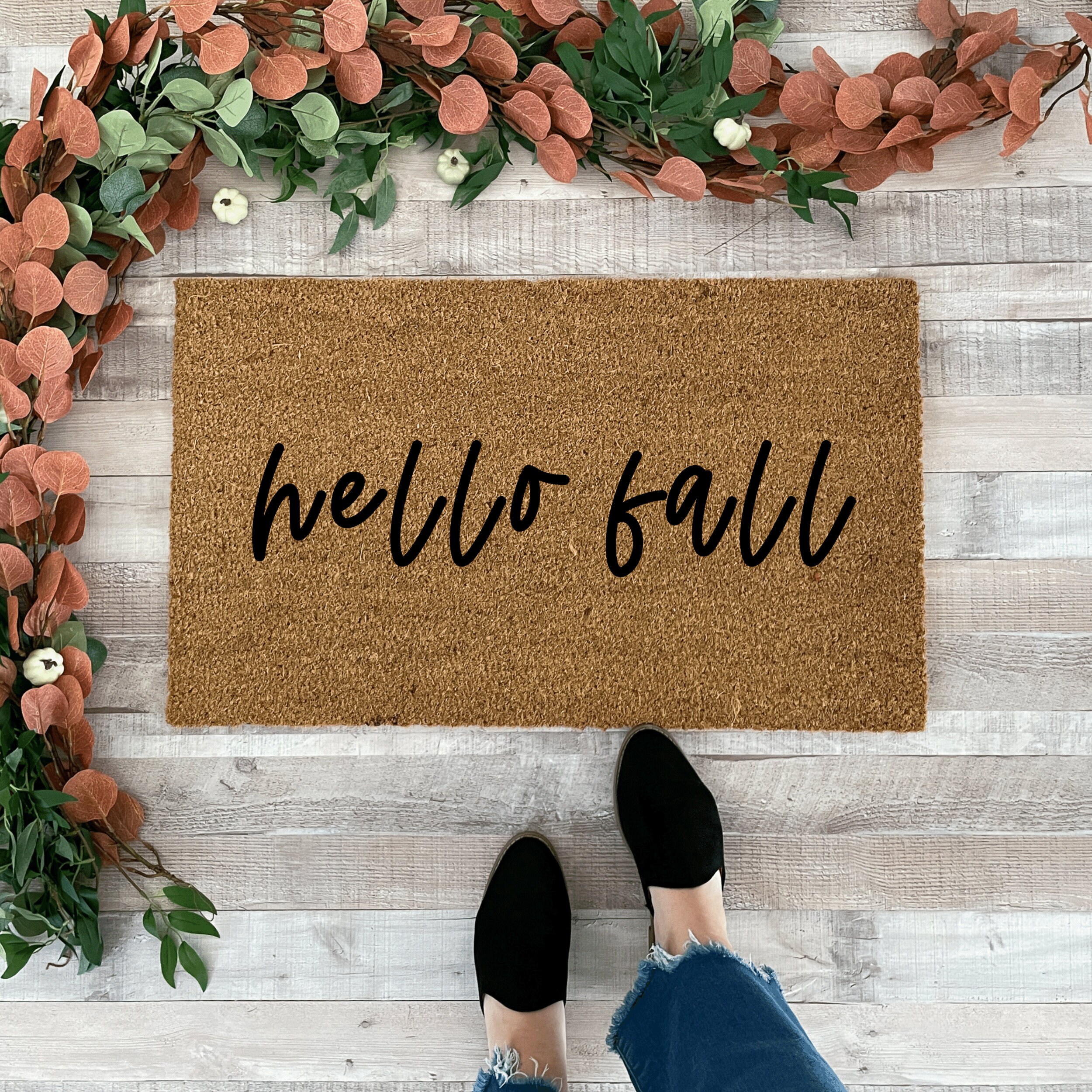 Hello Fall Doormat Front Porch Decor Large Doormat Half Etsy