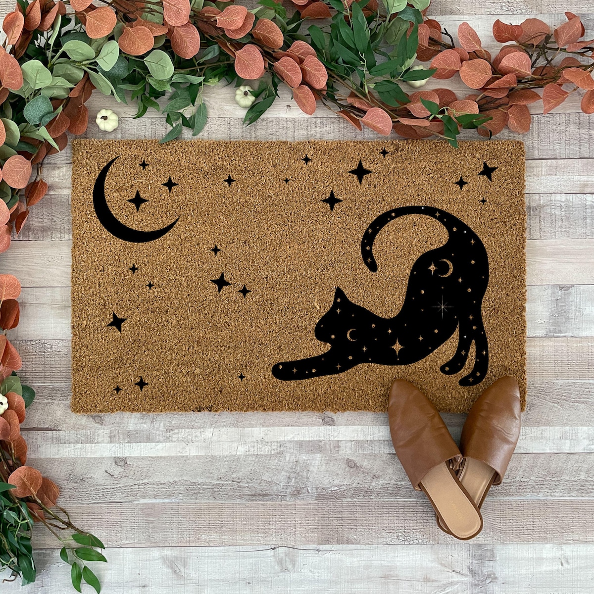 Standard Size Celestial Black Cat Doormat, Spooky Season Welcome Mat, Witchy Porch Decor, Handmade Coir Door Rug for Cat Lovers, Halloween Doormat Large - Etsy