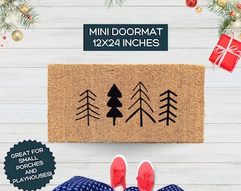 Mini Doormat Winter, Playhouse Decor, Playhouse Doormat Trees, Small Door mat, Kid's Doormat, Small Welcome Mat, Christmas Doormat Skinny