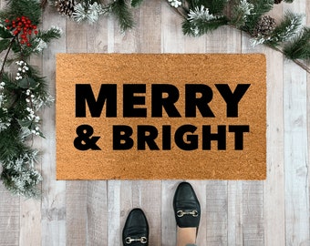 Merry & Bright doormat, Christmas welcome mat, Christmas Doormat, Christmas Porch Decor, Red and Green Holiday Doormat, Christmas Rug, Coir