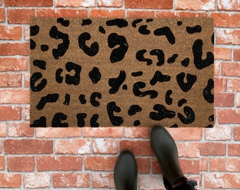 Leopard Print Doormat, Colorful Animal Print Doormat, Boho Porch Decor, Custom Coir Welcome Mat, Trendy Housewarming Gift