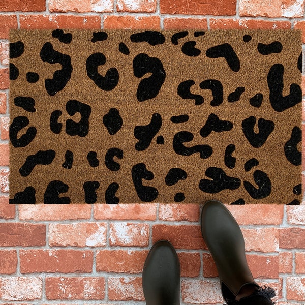 Leopard Print Doormat, Colorful Animal Print Doormat, Boho Porch Decor, Custom Coir Welcome Mat, Trendy Housewarming Gift