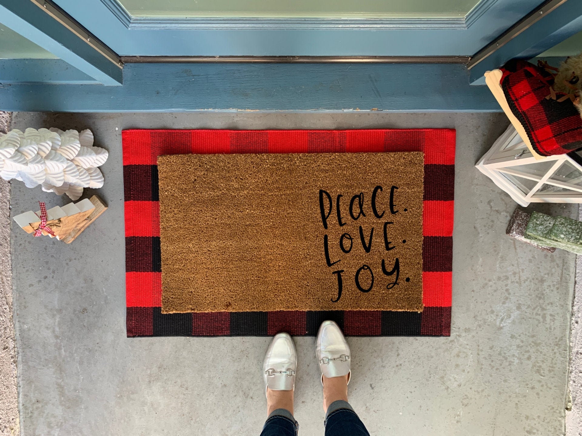Peace love joy Doormat / Mat / Christmas Doormat / Etsy