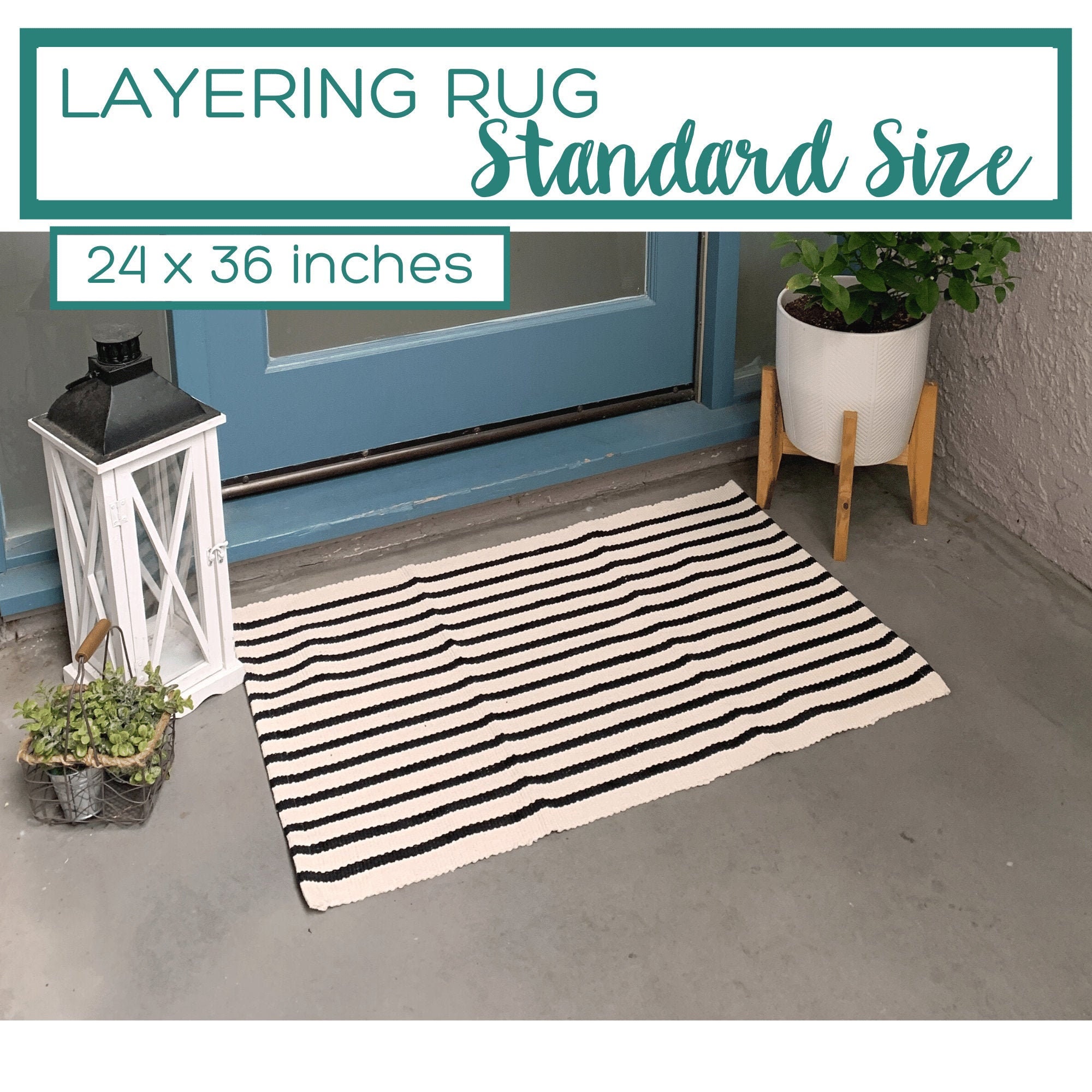Black and White Striped Rug / Doormat Layering Rug / Small Etsy