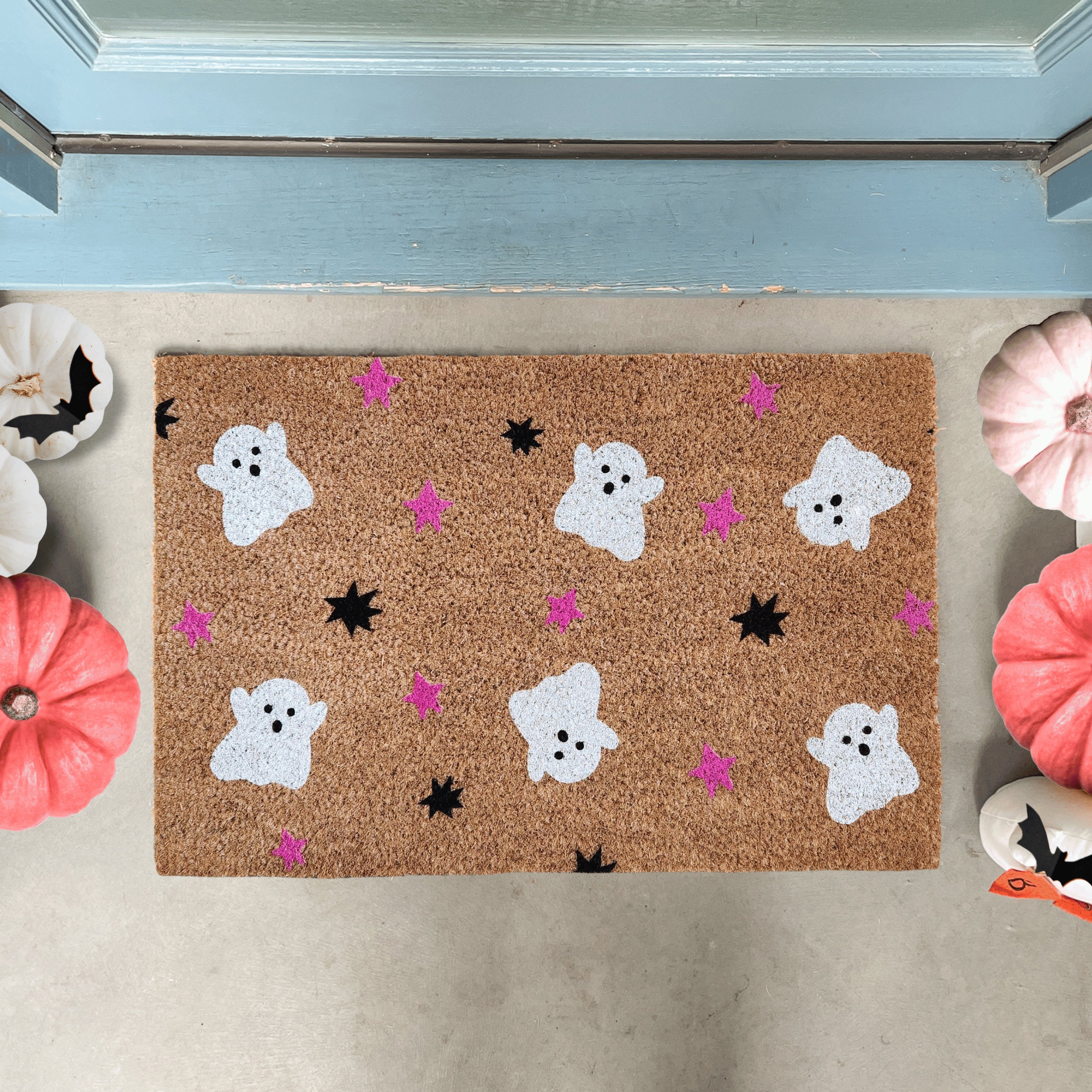 Discover Pink Halloween Front Doormat, Ghost Welcome Mat