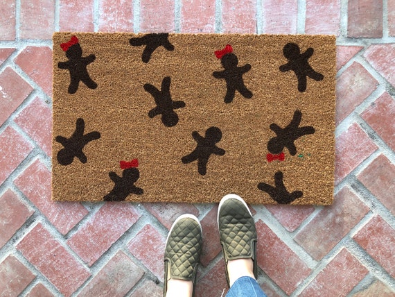 Gingerbread Decor, Christmas Doormat, Holiday Welcome Mat, Gingerbread Man, Christmas Decor, Gingerbread Girl, Rustic Holiday Decor, Coir