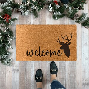 Deer Doormat, Rustic Door Mat, Christmas Gift for Hunter, Front Door Mat, Hunting gift ideas, Hunting Doormat Outdoor, Antler Doormat