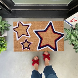 Star Doormat for Summer, Fourth of July Doormat Outdoor, Summer Porch Decor, Red White Blue Decor, 4th of July Door mat, Summer Welcome Mat