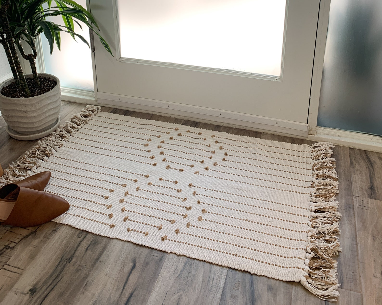 Doormat Layering Rug / Cream and Mustard Pattern Area Rug / Etsy UK