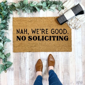 No Soliciting Doormat Funny, New Home Gift, Rude Doormat, No soliciting sign, Funny Gift for Friend, Large Doormat Outdoor Rug for porch