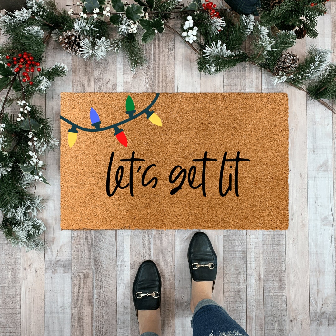 Let's Get Lit Doormat, Christmas Doormat, Winter Doormat, Front Door