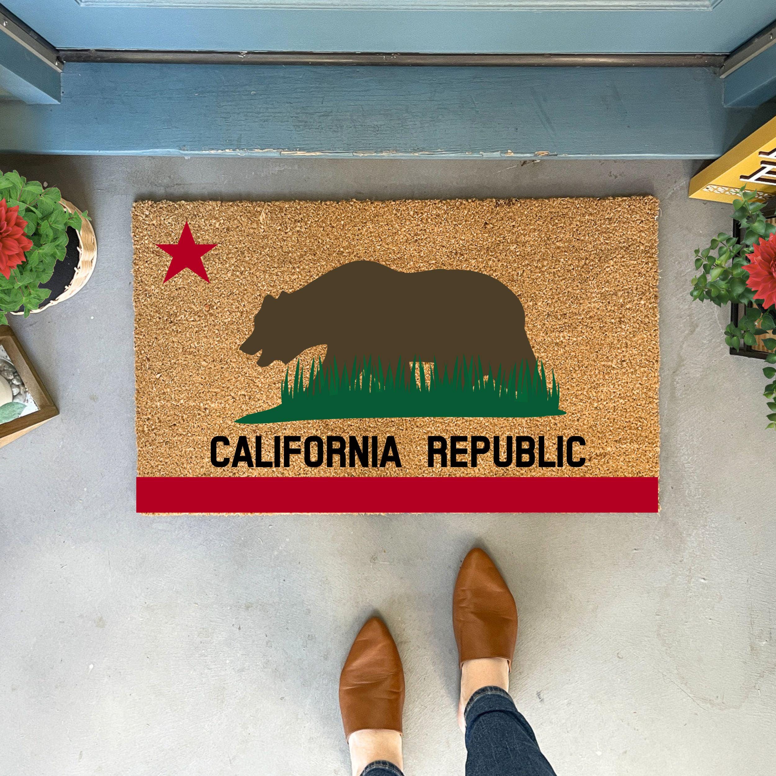 California Flag Doormat, Outdoor Welcome Mat, Golden State Entry Rug, Cali Porch Decor, Handmade Coir Door Mat, Golden State Decor
