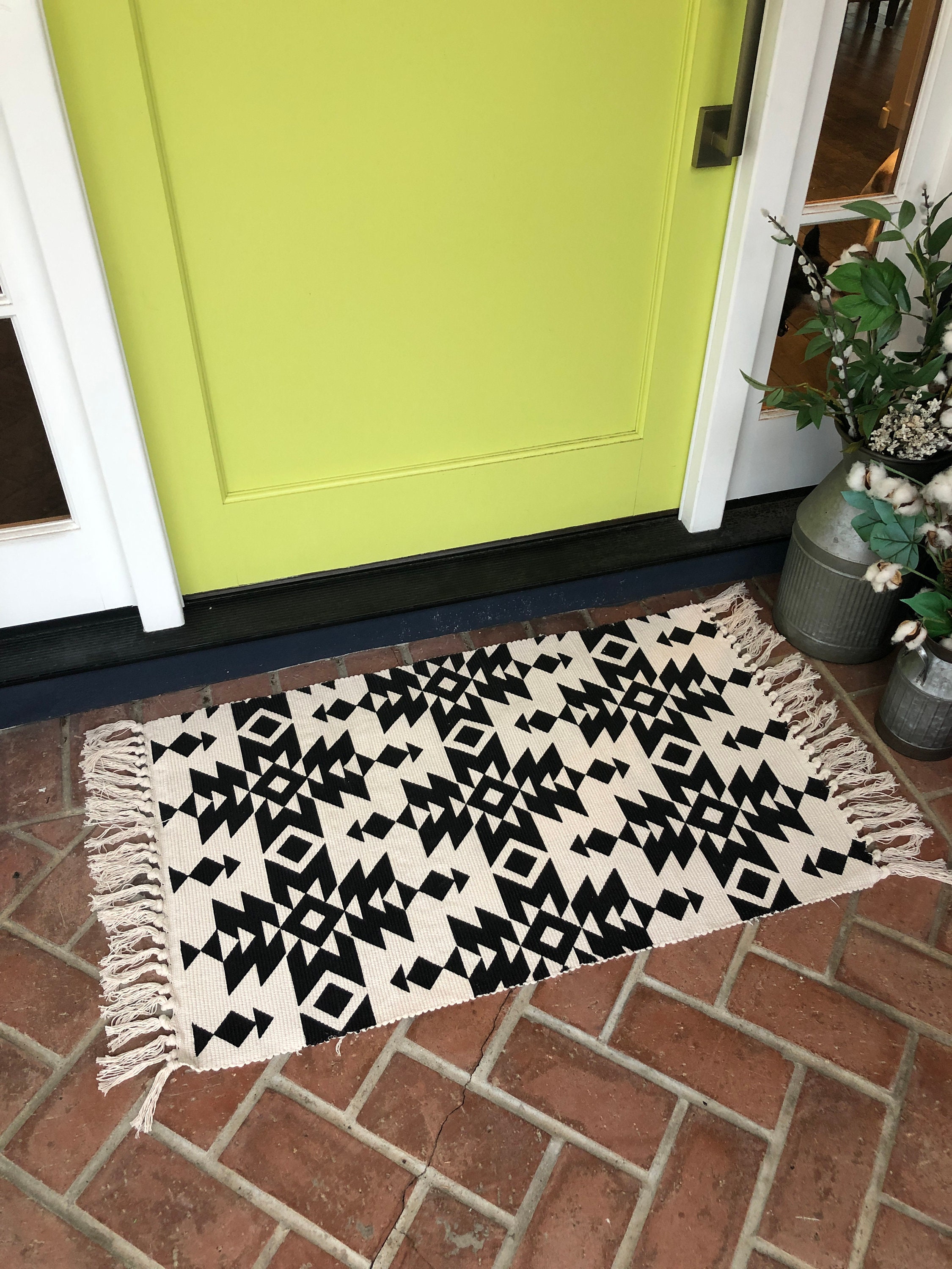 Doormat Layering Rug / Black and White Pattern Rug / Scatter Etsy