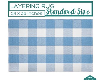 Light Blue Buffalo Check Rug, Layering Rug for Doormats, Farmhouse Entryway Accent Rug, Blue and White Plaid Porch Rug