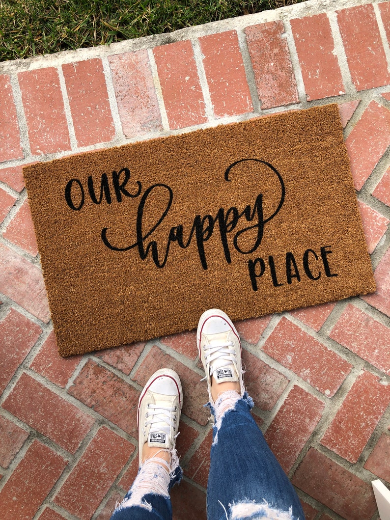 Our Happy Place Doormat / Farmhouse Doormat / Custom Etsy