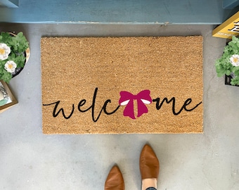 Bow Doormat Pink, Cute Door Mat, Birthday Gift for Her, Hair Bow Decor Pink, Girly Doormat Coquette Christmas, Doormat Housewarming Gift
