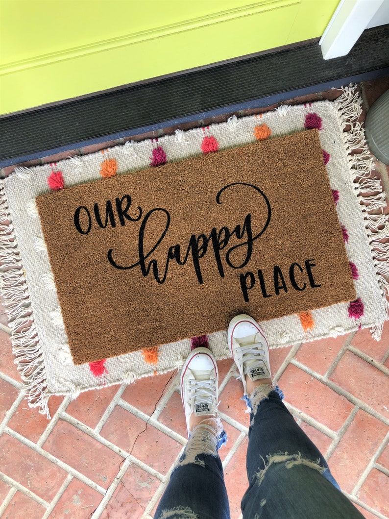 Our Happy Place Doormat / Farmhouse Doormat / Custom Etsy