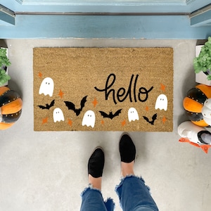 Halloween Doormat Bats, Ghost Welcome Mat, Outdoor Doormat, Fall Door Decor, Ghost Doormat Large, Halloween Lover Gift, Halloween Door Decor