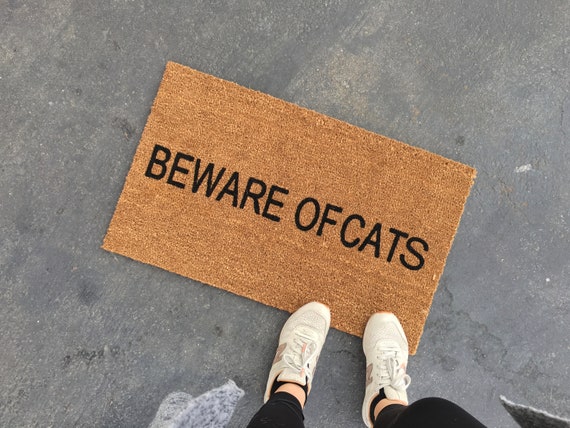 Beware Of Cat Doormat Funny Door Mat Newlywed Doormat Housewarming Doormat Rude Door Mat Cat Doormat Welcome Mat Doormat Rug