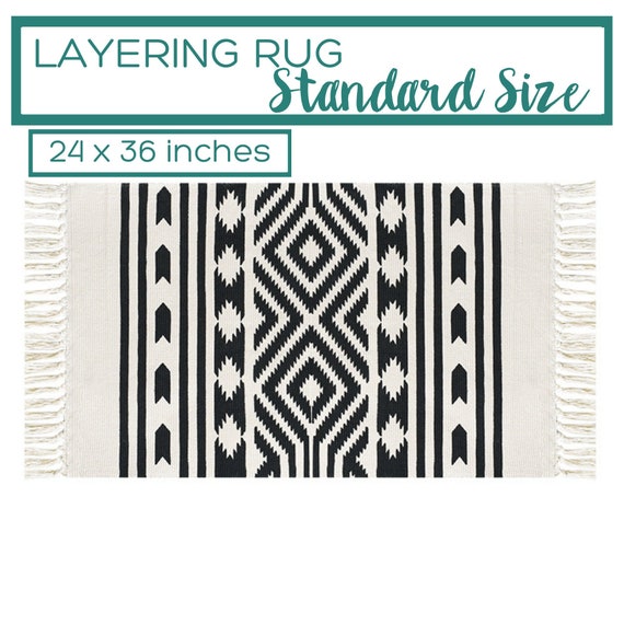 Black and White Striped Rug / Doormat Layering Rug / Small Accent