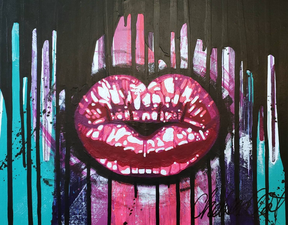 Lips Painting on Canvas Kiss Painting Love Painting Etsy